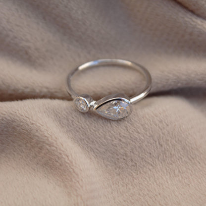 925Sterling Silver Moissanite Anniversary Ring, Pear and Round Cut Stone Ring, Minimalist Stackable Ring, Perfect Moissanite Jewelry for Her