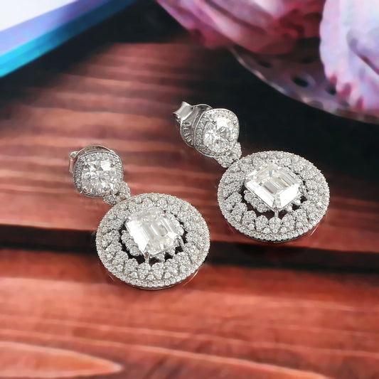 14K Gold Moissanite Dangle Earrings, Colorless Moissanite Jewelry, Push Back Earrings, Dangling Stud Earrings, Wedding Earring, Gift for Her