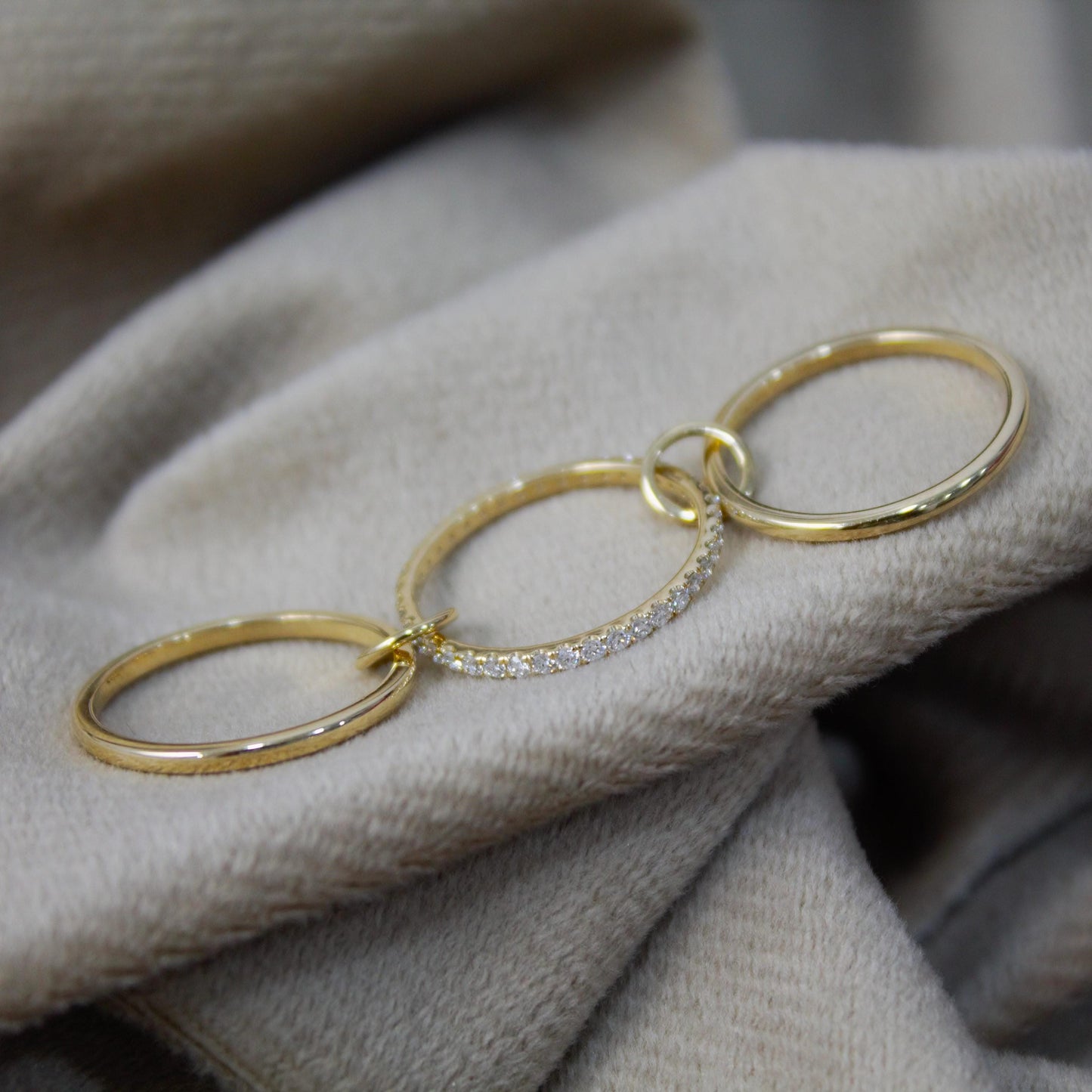 Thin Gold Band Ring with Moissanite Accents, Solid Yellow Gold Dainty Ring, Moissanite Accent Thin Gold Band, Gift for Special Someone