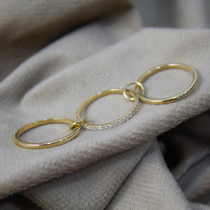 Thin Gold Band Ring with Moissanite Accents, Solid Yellow Gold Dainty Ring, Moissanite Accent Thin Gold Band, Gift for Special Someone