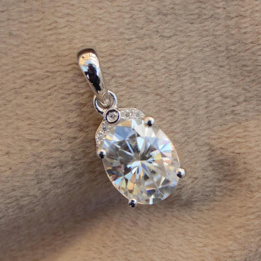 Oval Moissanite Silver Pendant, Solitaire White Stone Pendant, 925 Sterling Silver Sparkling Pendant, Classic Silver Pendant Jewelry for Her