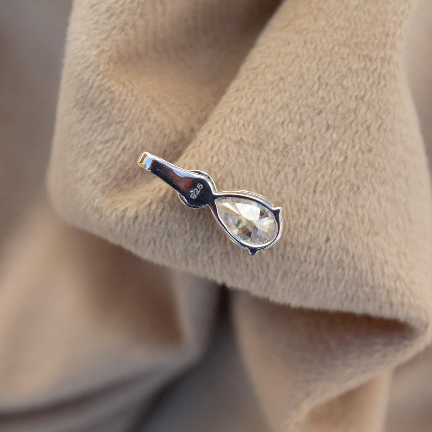 Minimalist 925 Sterling Silver Pendant, Colorless Moissanite Pendant, Dainty White Stone Pendant, Prong Setting Pendant, Pear Cut Pendant