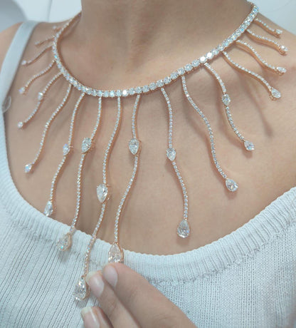 Lab Grown Diamond Gold Necklace, Statement Designer Necklace, CVD/HPHT Diamond Necklace, Grand Pear Cut Diamond Solid Gold Wedding Necklace