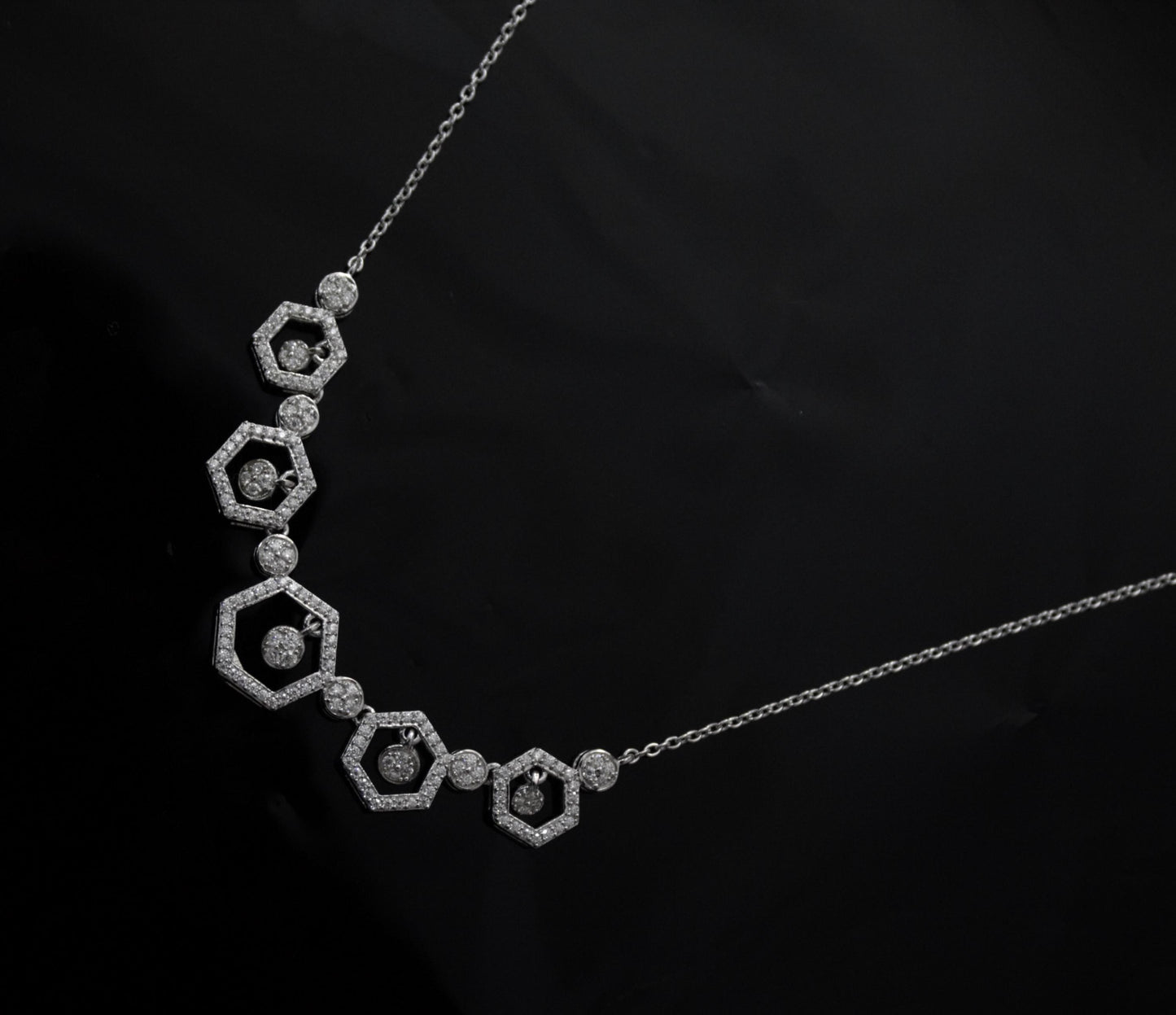 Sterling Silver Moissanite Necklace, Hexagon Shape Necklace, 925 Silver Chain Necklace for Bridesmaids, Designer Silver Necklace Jewelry