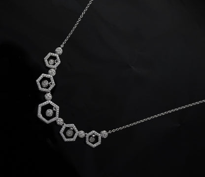 Sterling Silver Moissanite Necklace, Hexagon Shape Necklace, 925 Silver Chain Necklace for Bridesmaids, Designer Silver Necklace Jewelry