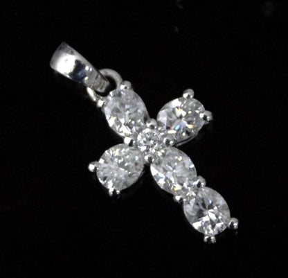 925 Sterling Silver Moissanite Cross Pendant, Oval Cut Stone Pendant, Cross Pendant for Men and Women, Moissanite Silver Jewelry For Gift