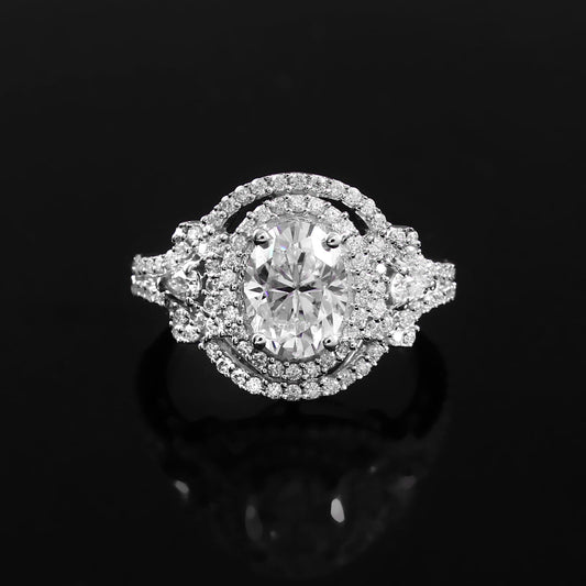 Moissanite Gold Halo Ring, Handmade Designer Jewelry, Oval Cut Moissanite Jewelry, 14K, 18K Gold Jewelry, Engagement Ring Gift for Bride