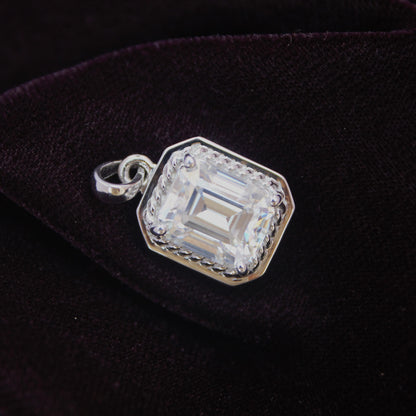 Emerald Cut Bezel and Prong Set Moissanite Pendant, 925 Sterling Silver Solitaire Pendant, Statement Pendant for Men, Perfect Gift for Him