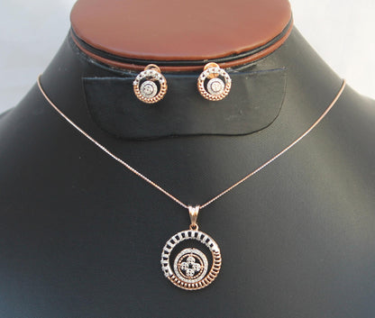 Natural Diamond Necklace Earrings Set, 18K Gold Jewelry Set, Designer Gold Jewelry, Diamond Pendant with Chain, Rose Gold Stud Earring Set