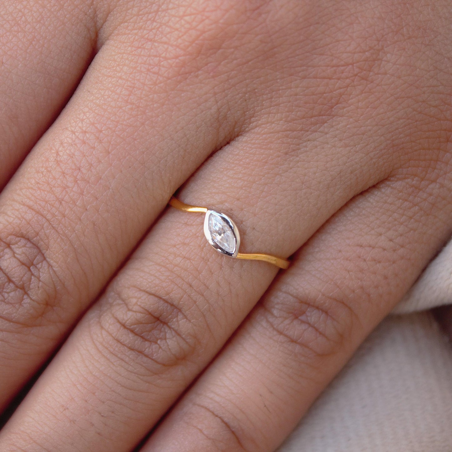 Marquise Cut Solitaire Ring, 18K Gold 1 Gram Moissanite Ring, Tiny Gold Moissanite Ring, Ideal Gift for Her, Bezel Setting Single Stone Ring