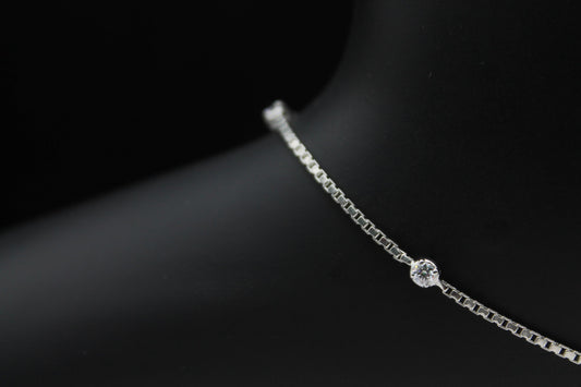 925 Sterling Silver Minimalist Anklets, Designer Moissanite Silver Jewelry, Prong Setting Moissanite Anklet, Anniversary Gift for Wife