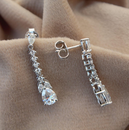 Drop and Dangle Moissanite Silver Earrings, 925 Sterling Silver Long Dangle Earrings for Women, Moissanite Jewelry, Propose Gift for Her