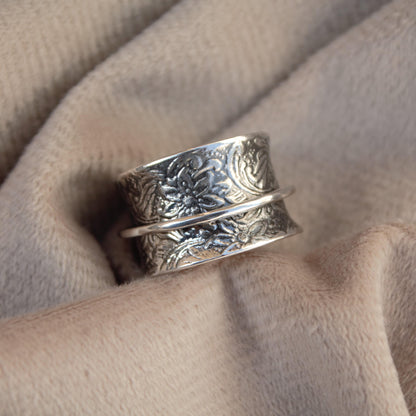 925Sterling Silver Moissanite Spinner Ring, Meditation Ring for Men and Women, Fidget Spinner Ring Silver, Designer Thumb Ring, Anxiety Ring