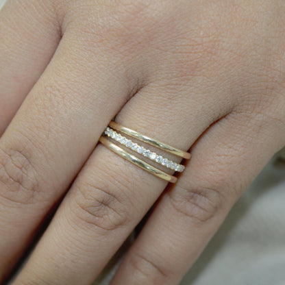 Thin Gold Band Ring with Moissanite Accents, Solid Yellow Gold Dainty Ring, Moissanite Accent Thin Gold Band, Gift for Special Someone