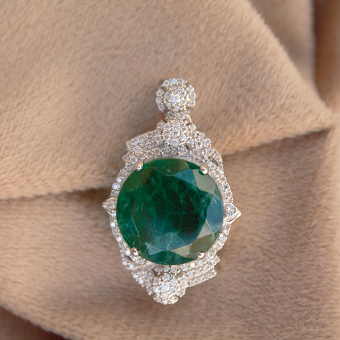 Green Inclusion Emerald With Moissanite Pendant, 4 Prong Setting Silver Pendant, 925 Sterling Silver Delicate Pendant, Birthday Gift for Her