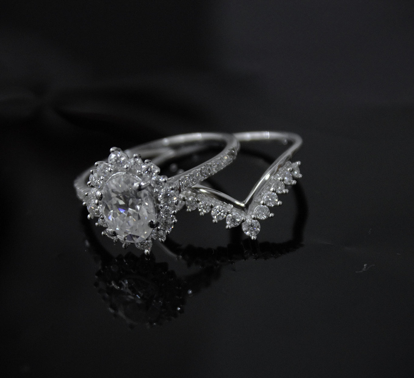 Moissanite Engagement Chevron Ring,925Sterling Silver Stackable Ring, Vintage Bridal Jewelry Set, Silver Stacking Ring, Art Deco Curved Ring