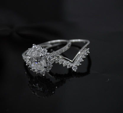 Moissanite Engagement Chevron Ring,925Sterling Silver Stackable Ring, Vintage Bridal Jewelry Set, Silver Stacking Ring, Art Deco Curved Ring