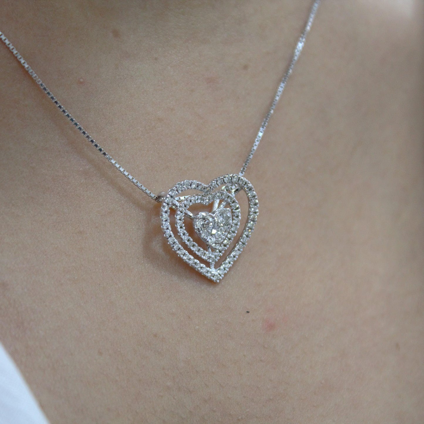 Heart Shape Diamond Pendant with Chain, 18k White Gold Solitaire Jewelry Set, Halo Pendant with Stud Earrings, IGI Certified Jewelry Gift