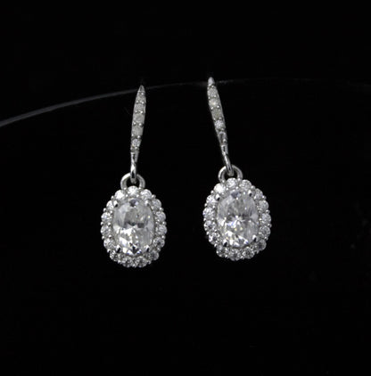White Moissanite Dangle Earrings in 925 Sterling Silver, Oval Cut Stone Earrings for Her, Statement Jewelry, Perfect for Valentines Day Gift