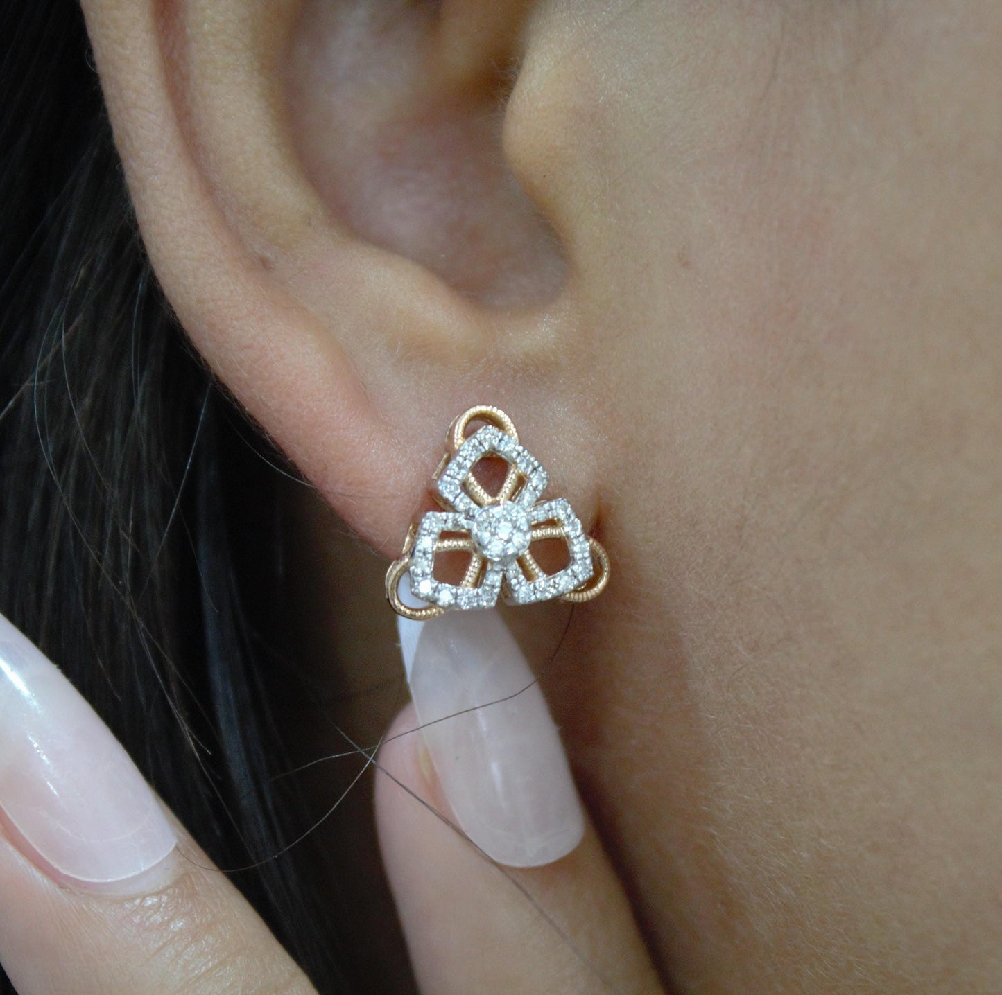 Rose Gold Diamond Jewelry Set, 18k Gold IGI Certified Diamond Pendant Earrings Set, Chain Pendant Necklace with Stud Earrings, Diamond Gift