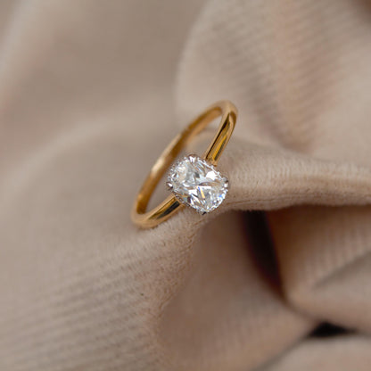 Long Cushion Cut With Melee Round Moissanite Ring, 14K Solid Yellow Gold Moissanite Ring, 7 US Gold Ring For Women, Perfect Anniversary Gift