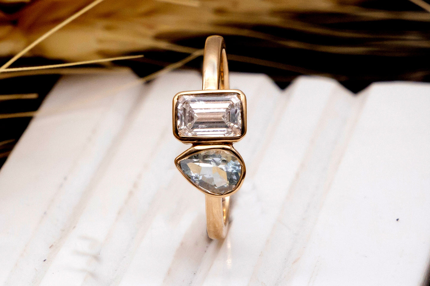 Pear and Radiant Cut Lab Created Diamond Ring, Anniversary Ring for Women, Solid14k-18k Gold Ring, FG VVS/VS Diamond Jewelry, Christmas Gift