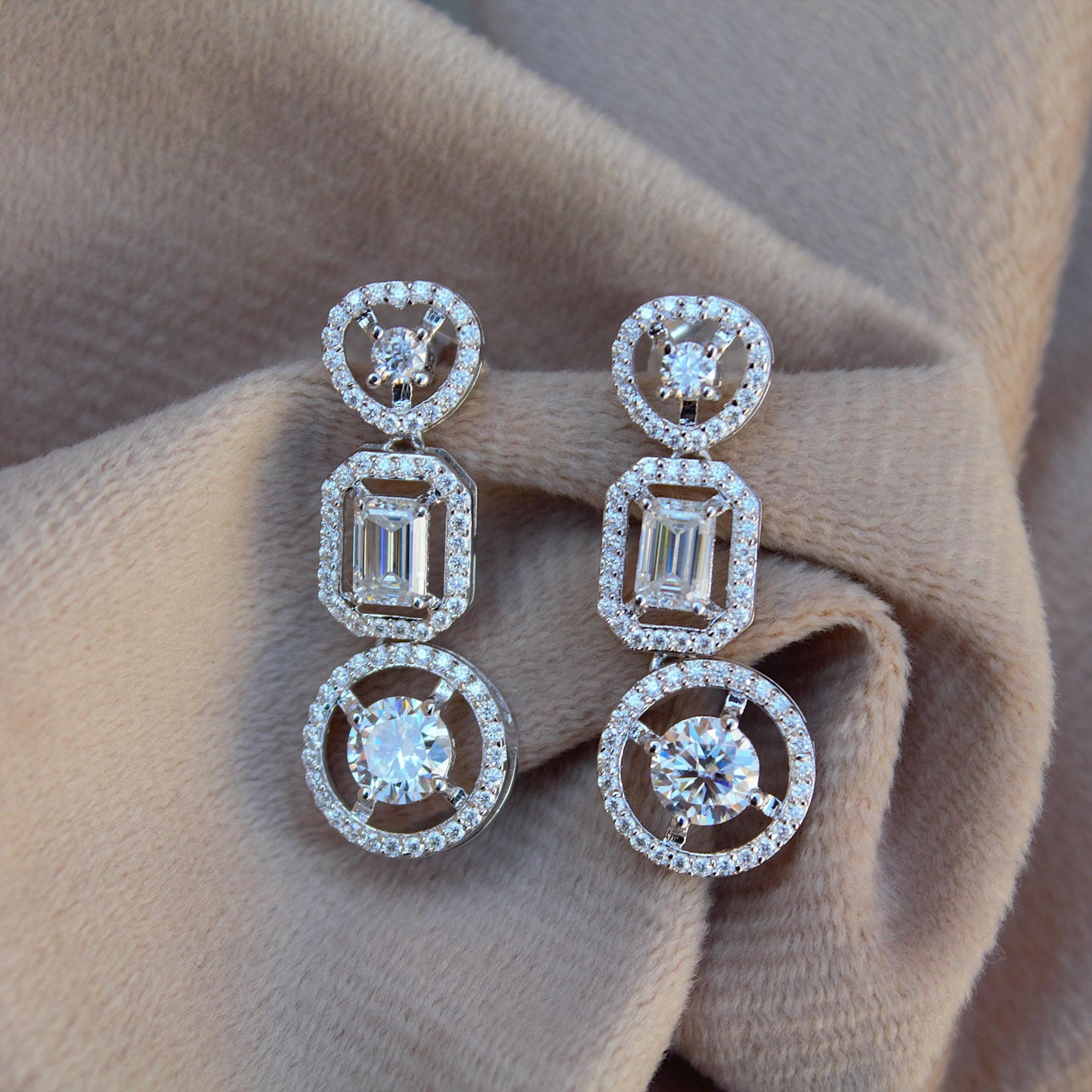 Moissanite Earrings For Women, 925 Sterling Silver Sparkling Stud Dangle Earrings, Statement Earrings, Retro Jewelry, Valentines Day Gift