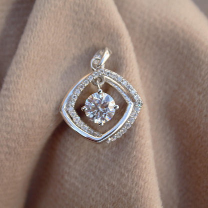 Shiny Moissanite Round Cut Prong Set Pendant, 925 Sterling Silver Pendant for Her, Minimalist Silver Pendant, Silver Charm Dainty Pendant