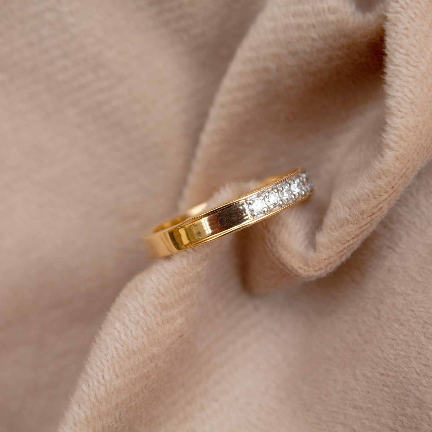 14k Solid Gold Half Eternity Band, Lab Grown Diamond Wedding Ring, US 7 Stackable Halfway Ring, 50 Pointer Diamond Gold Band Gift for Women