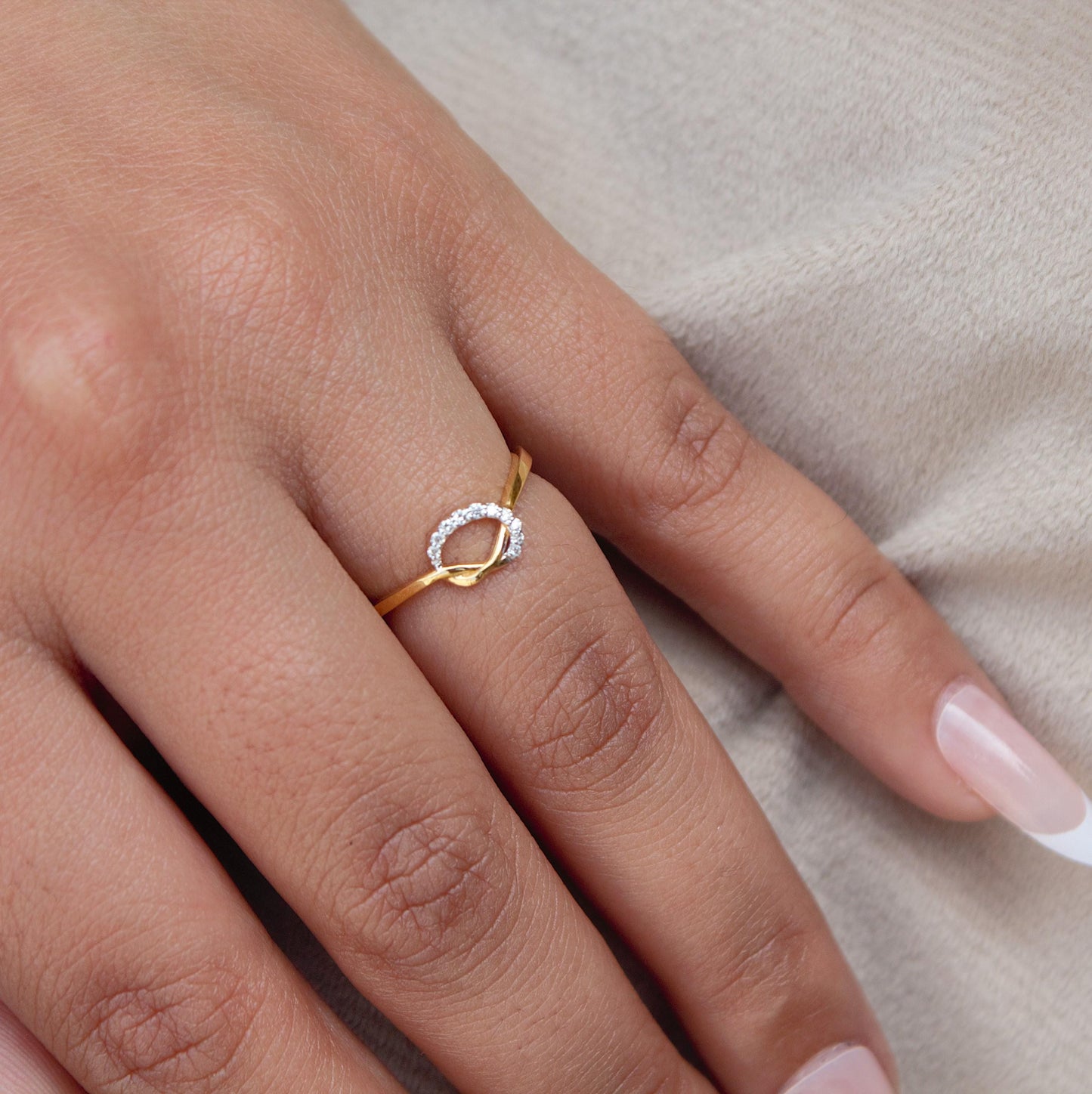 Natural Diamond Gold Knot Ring, Elegant Gold Ring, H - I Color With SI Clarity Natural Diamonds Stacking Ring, Propose Ring for Her