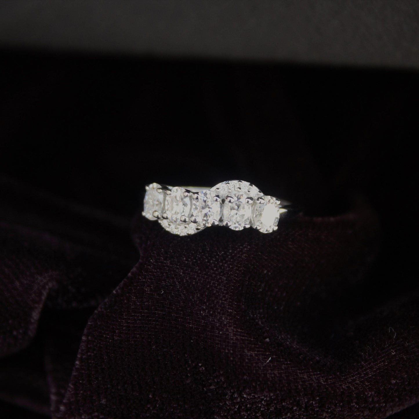 Silver Half Eternity Stackable Ring Band, Oval Cut White Moissanite Ring, Handmade Stacking Ring, Wedding Band, Vintage Women's Band Ring