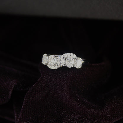 Silver Half Eternity Stackable Ring Band, Oval Cut White Moissanite Ring, Handmade Stacking Ring, Wedding Band, Vintage Women's Band Ring