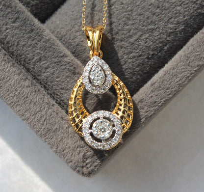 IGI Certified Natural Diamond Necklace with Stud Earrings, Solid 18K Gold Pendant with Chain and Earrings, Designer Gold Diamond Jewelry