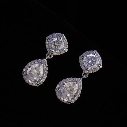 Teardrop Moissanite 925Sterling Silver Earring, Solitaire Halo Dangle Earrings for Bride, Classic Moissanite Jewelry, Perfect for Engagement