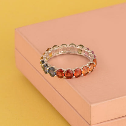Multi Sapphire Oval Eternity Band, Natural Stone Ring, Wedding Band for Bride, Oval Sapphire Ring, Healing Ring, Real Gold Jewelry for Her
