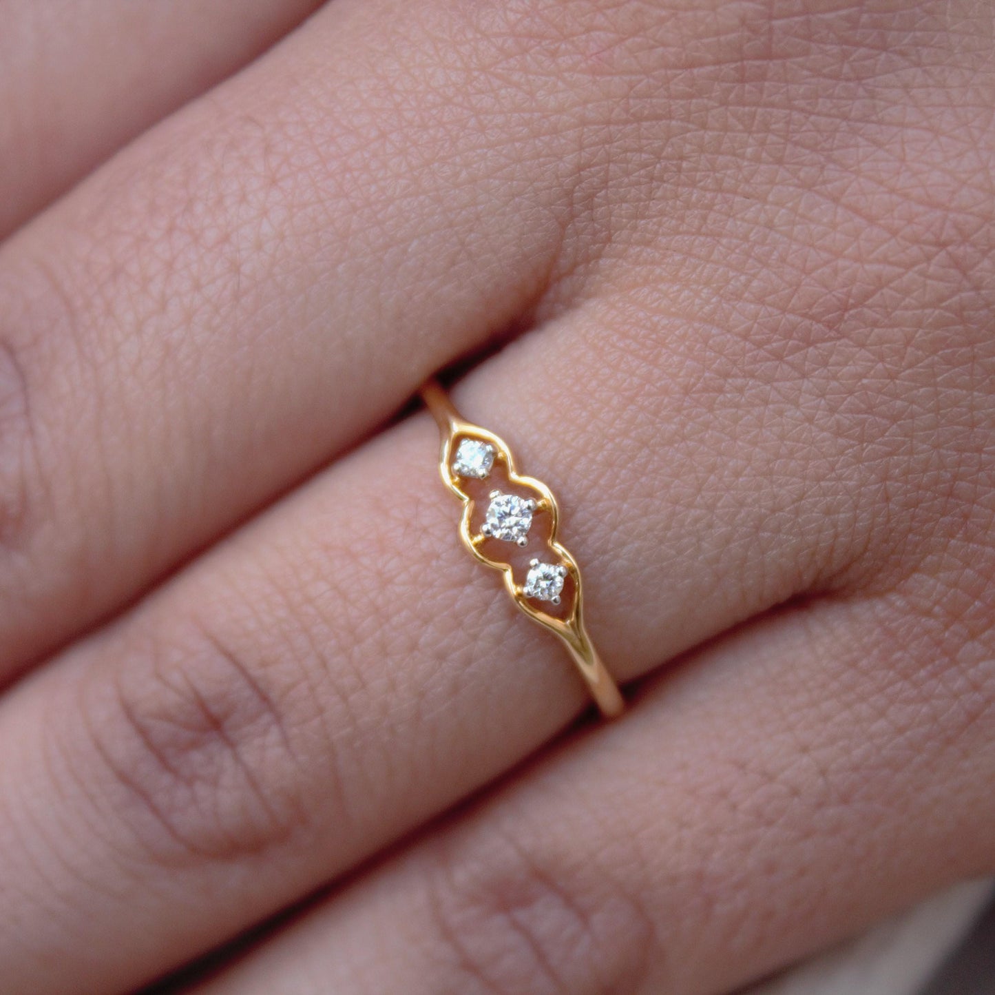 Three Stone Diamond Ring, 1.43 Gm Diamond Gold Ring, 18K Dainty Yellow Gold Jewelry, IGI Certified Natural Diamond Gold Ring Gift for Wife