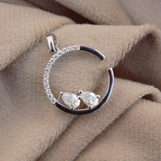 Moissanite Round Shape Pendant for Chain, Pear Cut Stone Solitaire Pendant, 925 Sterling Silver Minimalist Jewelry, Handmade Vintage Pendant
