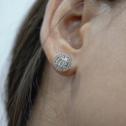 18K White Gold Solitaire Halo Jewelry Set, IGI Certified Diamond Jewelry, Gold Chain Pendant Necklace with Stud Earrings, Dainty Jewelry Set