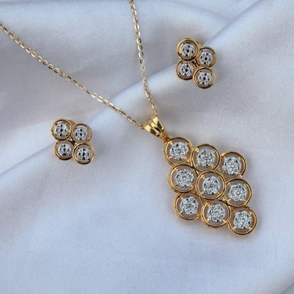 18k Gold Diamond Necklace Earring Set, Classic Handmade Bridal Jewelry Set, Designer Wedding Gift, Real Diamond Pendant with Stud Earrings
