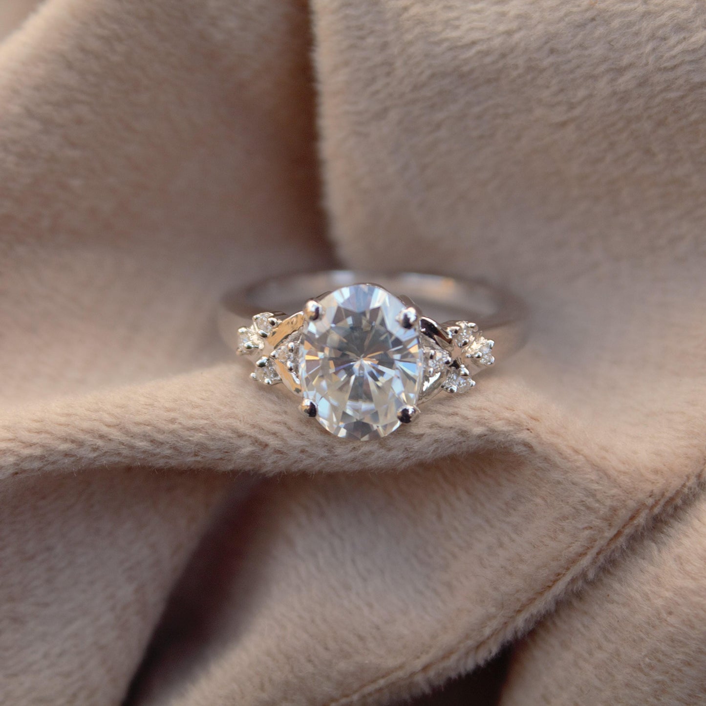 Sterling Silver Moissanite Ring, Statement Oval Cut Ring, Luxurious White Moissanite Jewelry, Cocktail Party Wear Ring, Graduation Gift