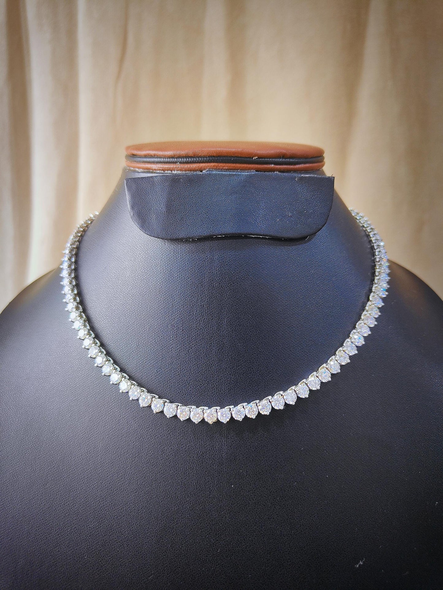 Three Prong Moissanite Tennis Necklace, 925 Sterling Silver Handmade Necklace, 3mm/4mm Moissanite Silver Chain, Ready To Ship Necklace