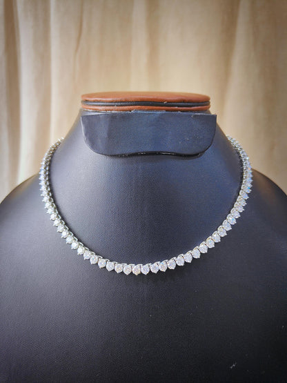 Three Prong Moissanite Tennis Necklace, 925 Sterling Silver Handmade Necklace, 3mm/4mm Moissanite Silver Chain, Ready To Ship Necklace