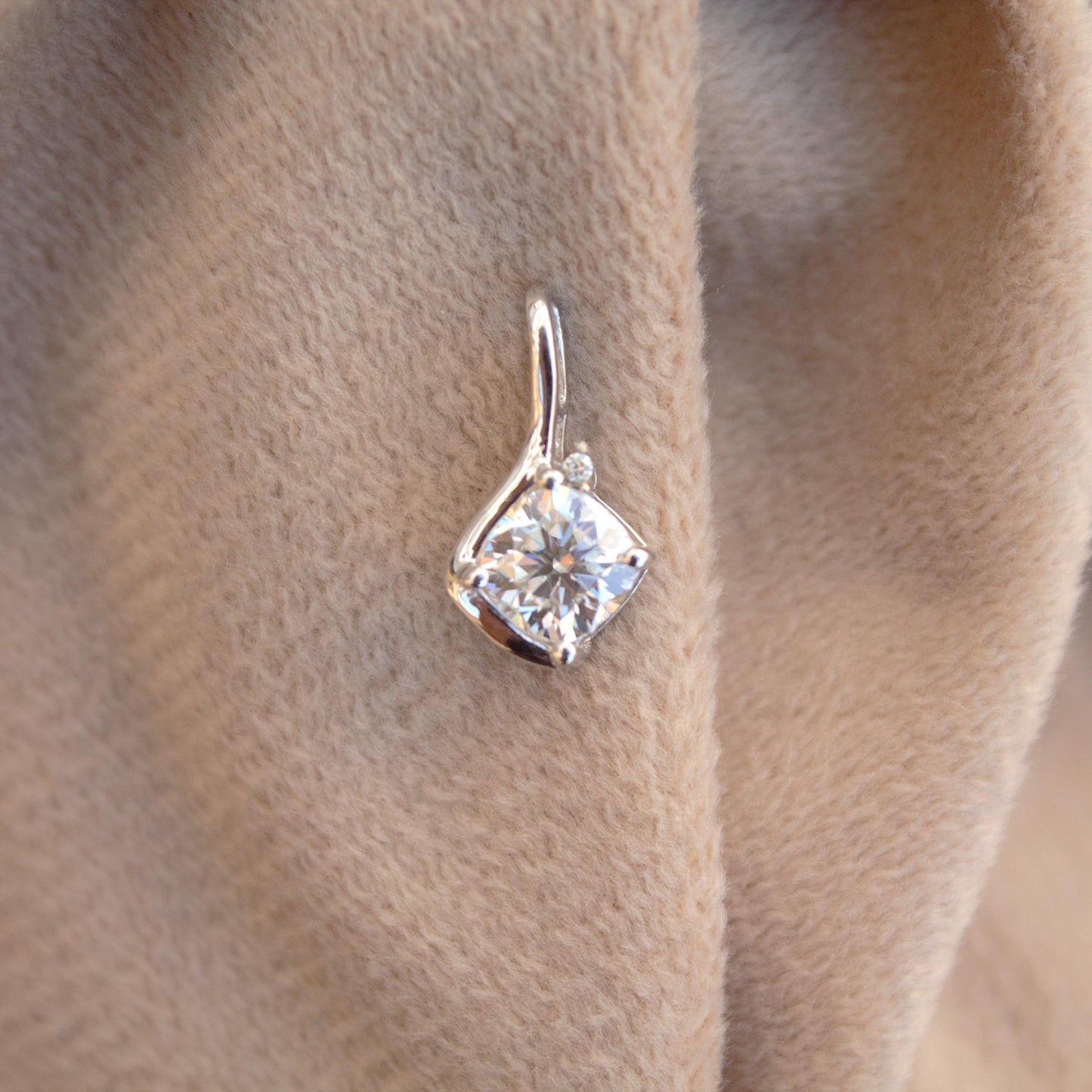 Minimalist Silver Moissanite Pendant, Cushion Shape Prong Set Pendant, 925 Sterling Silver Pendant, Dainty Graduation Gift for Daughter