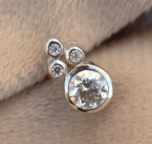 Round Shaped Moissanite White Stone Pendant, Bezel Setting Pendant for Women, 925 Sterling Silver Pendant, Perfect Mother's Day Gift for Mom