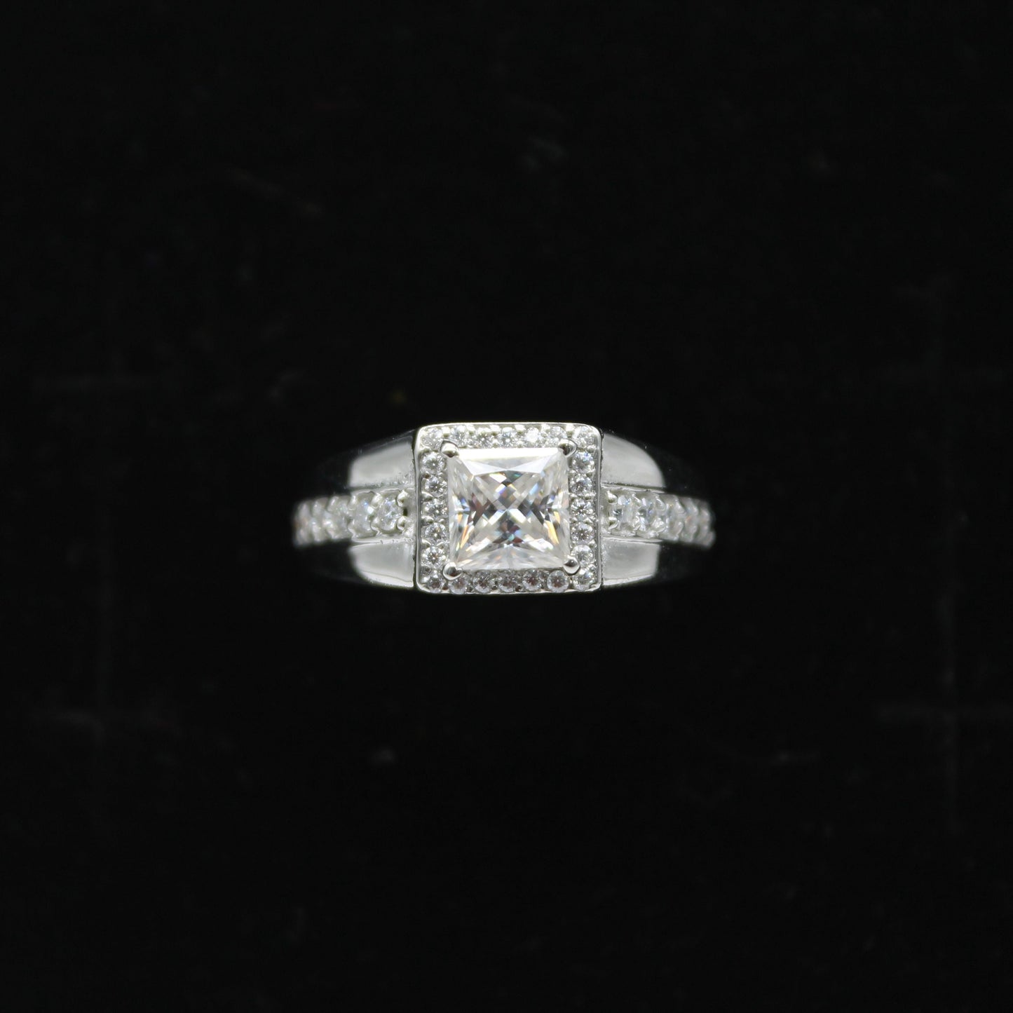 925 Sterling Silver Ring, Men's Moissanite Ring, Engagement Ring For Him, D Color VVS Moissanite Ring, Princess Cut Moissanite Halo Ring