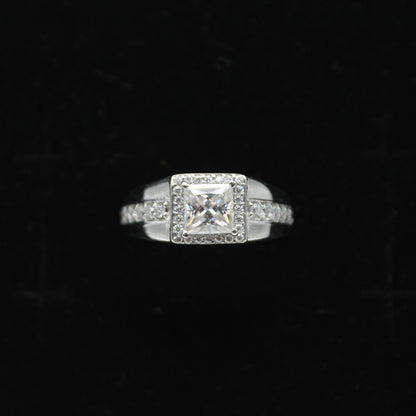 925 Sterling Silver Ring, Men's Moissanite Ring, Engagement Ring For Him, D Color VVS Moissanite Ring, Princess Cut Moissanite Halo Ring