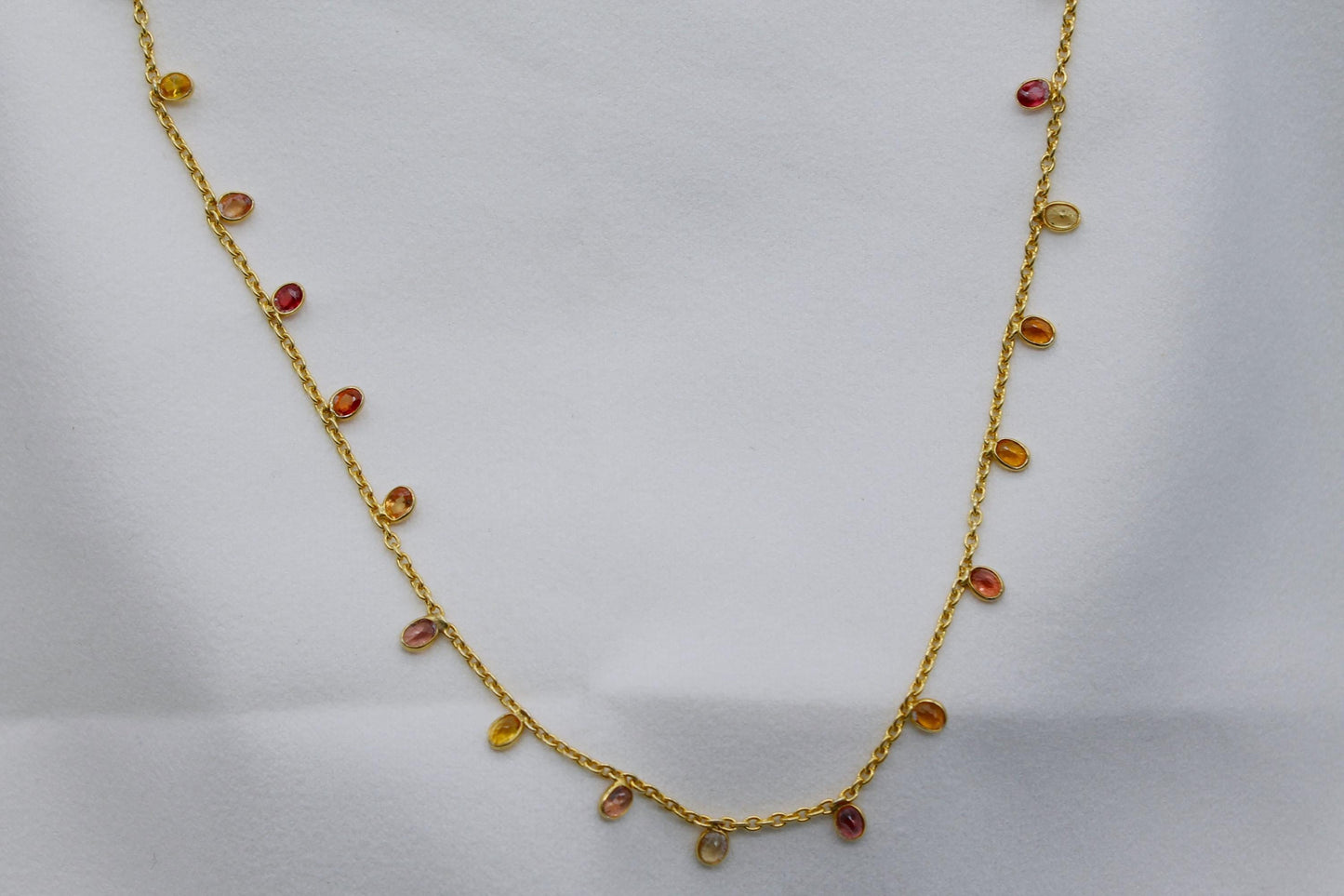 Multi Sapphire Charm Necklace, September Birthstone Necklace, Bezel Set Chain Necklace, 925 Silver Necklace For Her, Lobster Claw Necklace