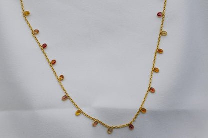 Multi Sapphire Charm Necklace, September Birthstone Necklace, Bezel Set Chain Necklace, 925 Silver Necklace For Her, Lobster Claw Necklace