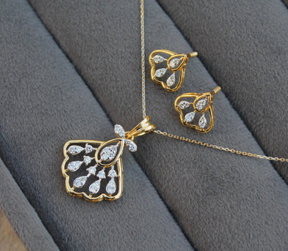 Natural Diamond IGI Certified Gold Jewelry Set, Designer Minimalist Necklace Earrings Set for Her, Dainty Diamond Gold Jewelry Gift For Her