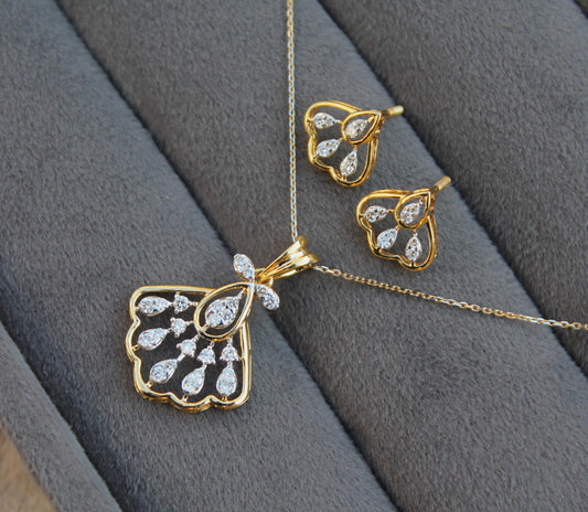 Natural Diamond IGI Certified Gold Jewelry Set, Designer Minimalist Necklace Earrings Set for Her, Dainty Diamond Gold Jewelry Gift For Her